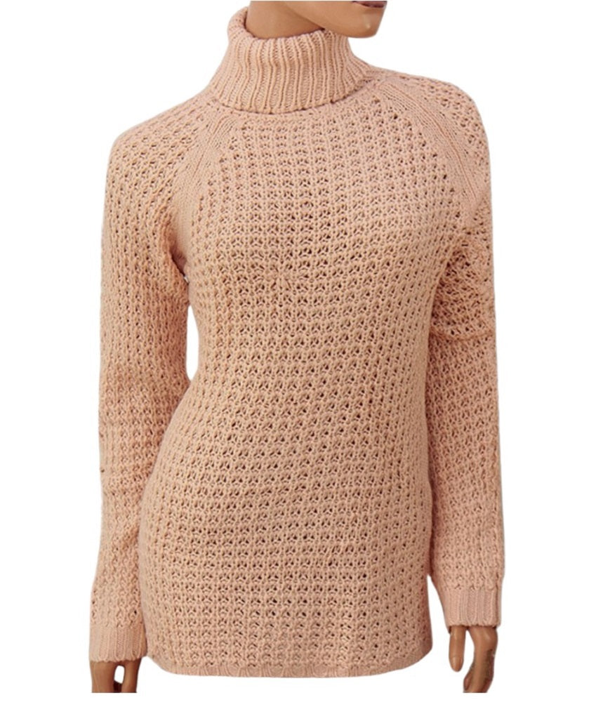 Ladies Peach Waffle Knitted Roll Neck Long Sleeve Jumper