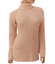Load image into Gallery viewer, Ladies Peach Waffle Knitted Roll Neck Long Sleeve Jumper
