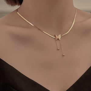 Ladies Butterfly Rose Gold Stainless Steel Blade Snake Chains Choker Necklace