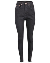 Load image into Gallery viewer, Ladies Black High Waisted Skinny Frayed Hem Stretchy Denim Jeans
