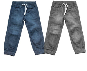 Boys Dark Denim Elasticated Waist Slim Fit Cotton Cuffed Hem Jogger Denim Jeans