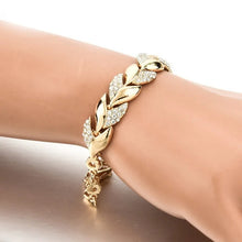 Load image into Gallery viewer, Ladies 18K Gold Plated Braided Leaf Crystal Fashion Bracelet Womens Handchain
