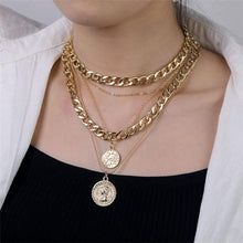 Load image into Gallery viewer, Ladies Gold Plated Thick Link Thin Chain 5Pce Multi Layer Coin Pendant Necklace
