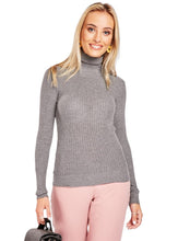 Load image into Gallery viewer, Ladies Grey Ribbed Roll High Neck Turtleneck Jumper
