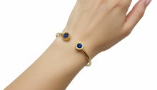 Load image into Gallery viewer, Ladies Gold Plated Blue Stones Open Adjustable Cuff Bracelet Womens Bangle
