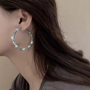 Ladies Elegant Silver Chunky Mesh Layered Dazzling Cut Clip Hoop Earrings