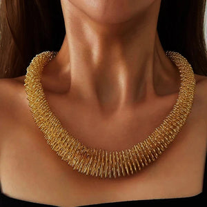 Ladies Gold Stainless Steel Wide Braided Mesh Chain Choker Party Necklace