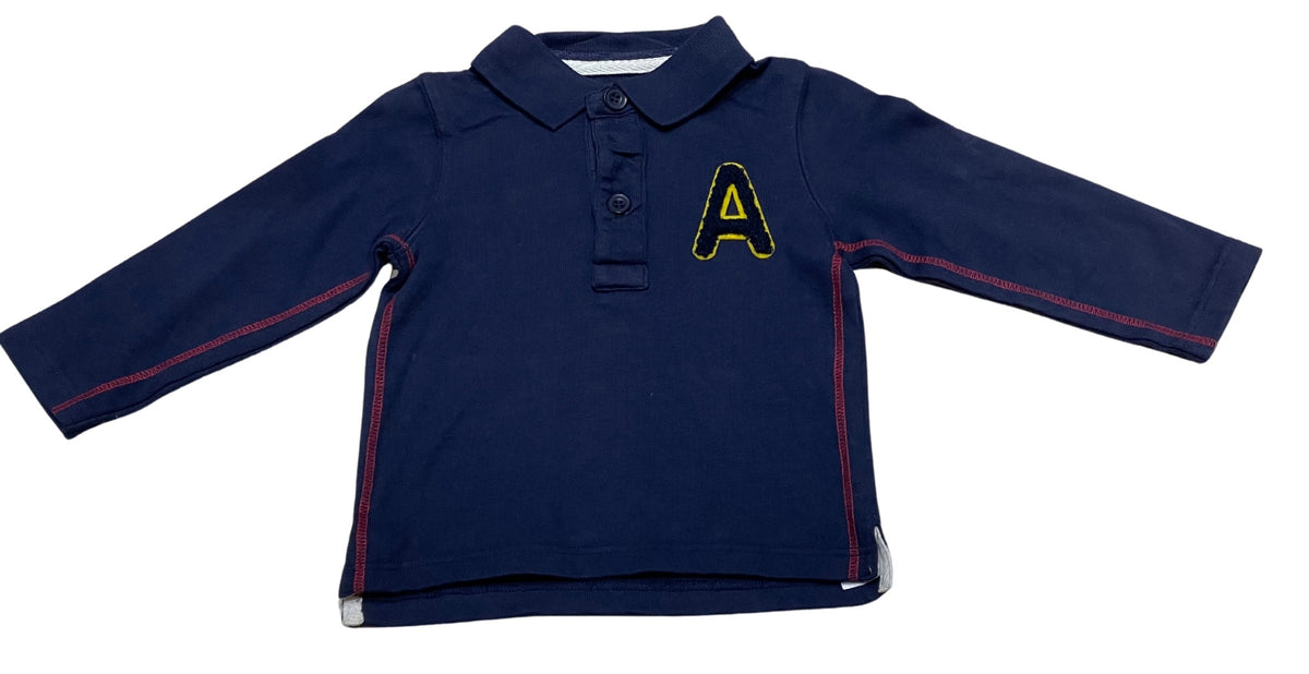 Boys Navy Embroidery Ribbed Collared Cotton Polo T-Shirt Tops