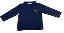 Load image into Gallery viewer, Boys Navy Embroidery Ribbed Collared Cotton Polo T-Shirt Tops
