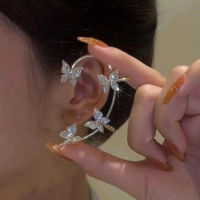 Ladies Butterfly Sparkling Rhinestones Clips Without Piercing Cuff Clip Earrings