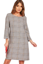 Load image into Gallery viewer, Ladies Ellos Black Multi Glencheck Print 3/4 Sleeves Shift Dress
