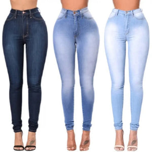 Ladies Blue Wash High Waisted Skinny Stretchy Denim Jeans