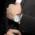 Mens Luxury Leather Strap Quartz Analog Stainless Steel Pin Buckle Wrist Watch (A)