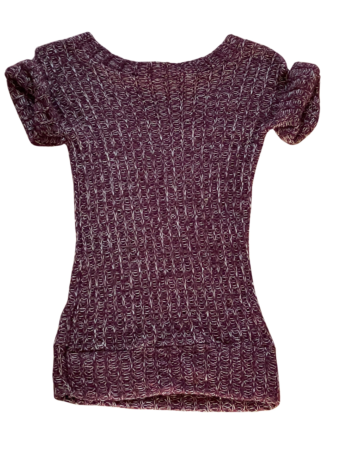 Girls Burgundy Loose Knit Roll Cap Sleeve Hem Tunic Long Jumper