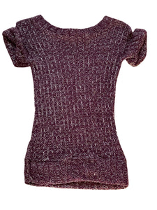 Girls Burgundy Loose Knit Roll Cap Sleeve Hem Tunic Long Jumper