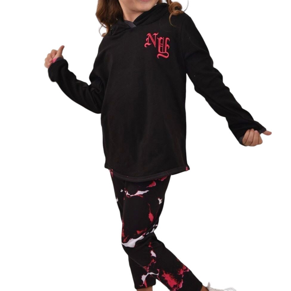 Girls Black Soft Fleece Hooded Top & Tye Dye Elasticated Waist Bottom Tracksuits