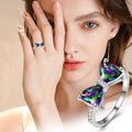 Ladies Sterling Silver Plated Sparkling Multi Color Diamond Cut Crystal Bow Ring