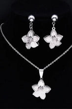 Load image into Gallery viewer, Ladies Silver Stainless Steel Flower Hollow Earrings Pendant Chain Necklace Sets
