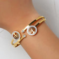 Ladies Gold Luxury Stainless Steel Tree of Life Cubic Zircon Lucky Cuff Bracelet