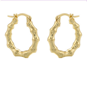 Ladies Girls Gold Plated Bamboo Joint Huggie Small  Earrings