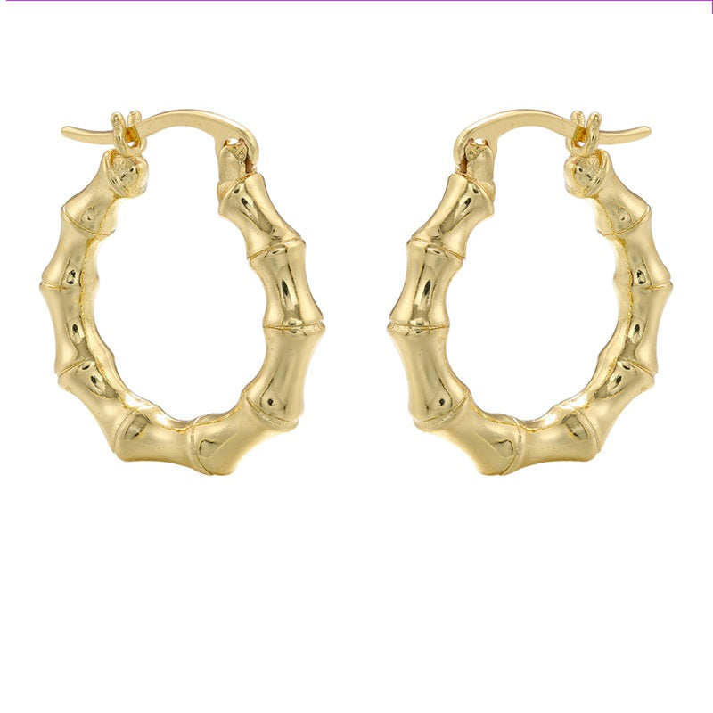 Ladies Girls Gold Plated Bamboo Joint Huggie Small  Earrings