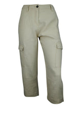 Load image into Gallery viewer, Ladies Beige Linen Cargo Carpri Crop Adjustable Waist Trousers
