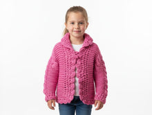 Load image into Gallery viewer, Girls Pink Soft Knitted Front Tie Handmade Crochet Scallop Edges Cardigan
