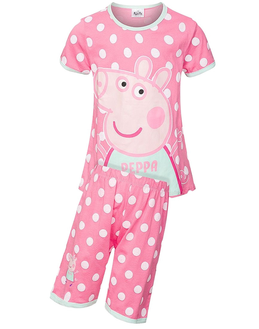 Girls Peppa Pig Pink Spotty Shorties Pyjamas Set