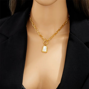 Ladies Gold Plated 316 Stainless Steel Geometric Square Shell Pendant Necklace
