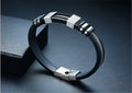 Mens Black Stainless Steel Silicone Mid Mesh Insert Bar Magnetic Clasp Bracelets