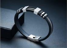 Load image into Gallery viewer, Mens Black Stainless Steel Silicone Mid Mesh Insert Bar Magnetic Clasp Bracelets
