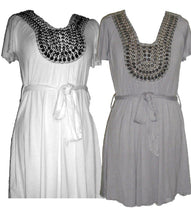 Load image into Gallery viewer, Ladies Ivory Grey Flat Stud Neckline Short Sleeve Belted Tops
