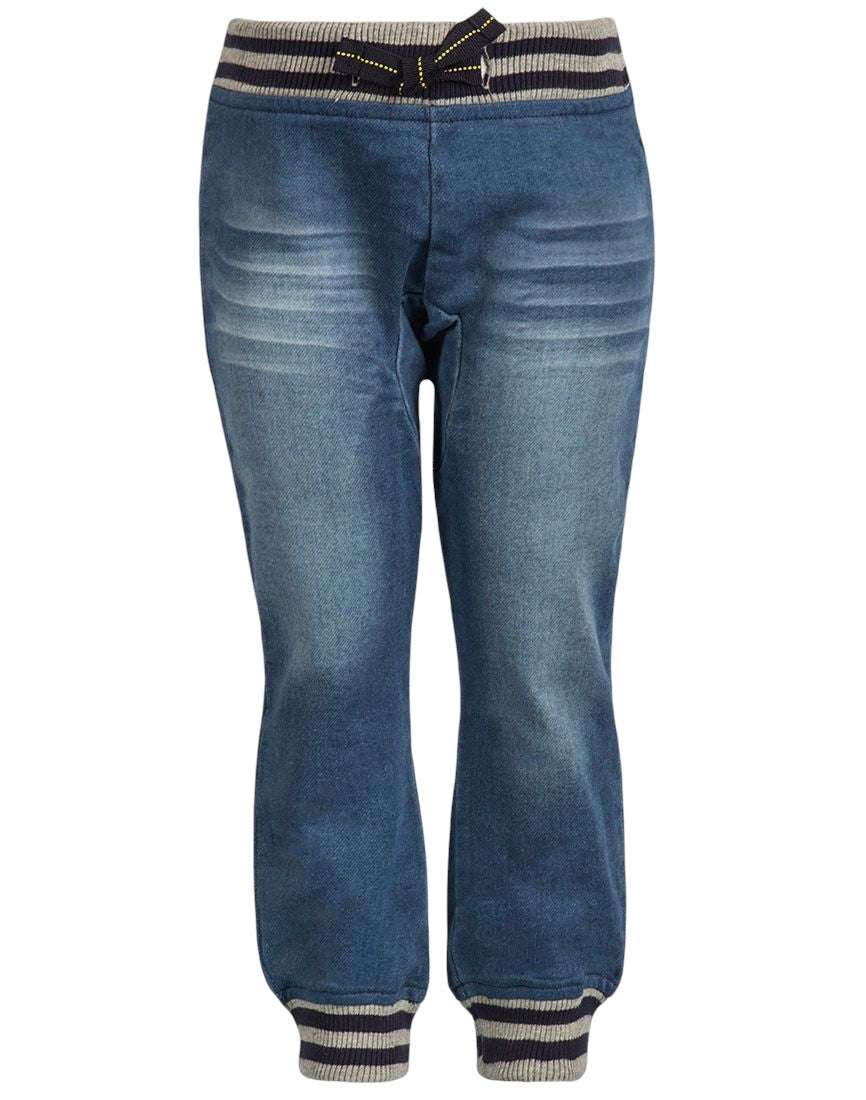 Boys Minoti Blue Stonewash Cotton Ribbed Elasticated Waist Denim Jeans