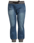 Boys Minoti Blue Stonewash Cotton Ribbed Elasticated Waist Denim Jeans