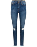 Ladies Blue Distressed Super Skinny Ripped Knee Jeans