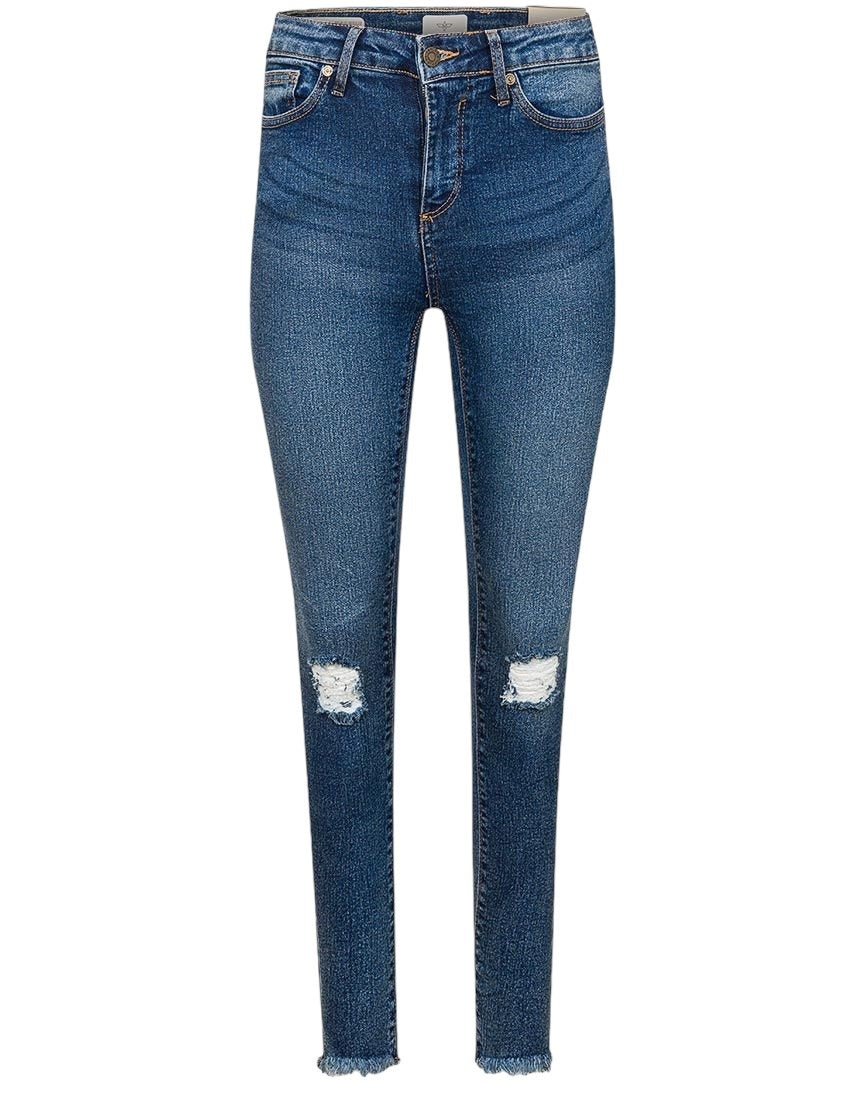 Ladies Blue Distressed Super Skinny Ripped Knee Jeans