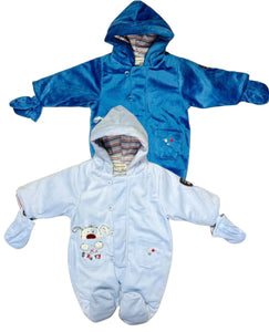 Baby Boys Blue Little Puppy Embroidery Padded Hooded Snowsuits