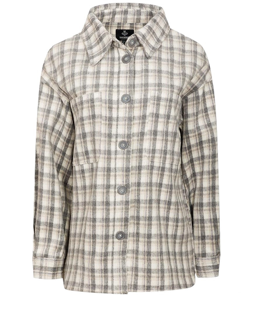Ladies Threadbare Grey Check Drake Shacket Dress Jacket