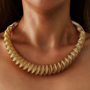 Ladies Gold Plated Wide Twirl Torques Collar Mesh Chain Choker Necklace