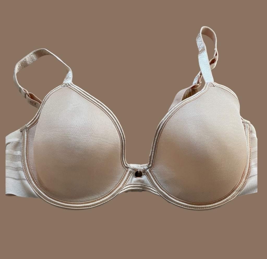 Ladies Beige T-Shirt Plunge Seamless Semi-Sheer Underwired Bra