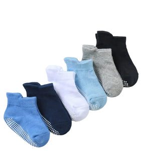 Baby Boys Toddlers Newborn Blue Multi Warm Anti-Slip Skid Low Cut 6 Pairs Socks
