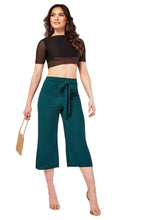Load image into Gallery viewer, Ladies Green &amp; Black Polka Dot Printed Wide Leg Crop Trousers
