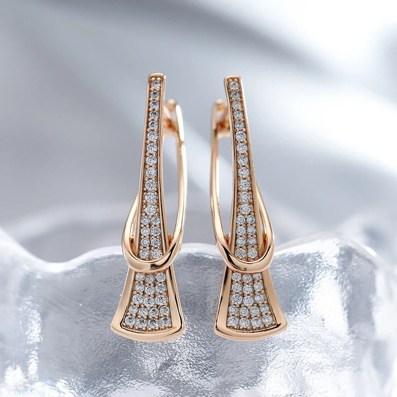 Ladies Rose Gold Triangle Inlay Full Paved Zircon Curve Clip Back Women Earrings