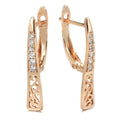 Ladies 585 Rose Gold Y Shape Cutout White Crystals Click Back Earrings