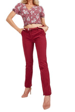 Load image into Gallery viewer, Ladies Wine Belted Skinny Fit Soft Cotton Rich Stretchy Mid Rise Trouser
