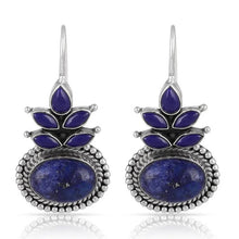 Load image into Gallery viewer, Ladies Sterling Silver Blue Ethnic Round Lapis Gemstone Vintage Dangle Earrings

