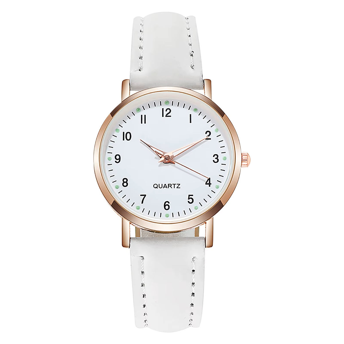 Ladies White Round Rose Gold Trim Quartz Diamond Studded Luminous Wristwatch