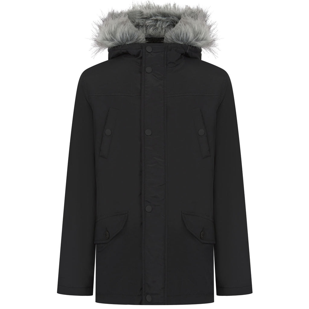 Boys Brave Soul Black Grey Furry Trim Wonderwall Parka School Jacket