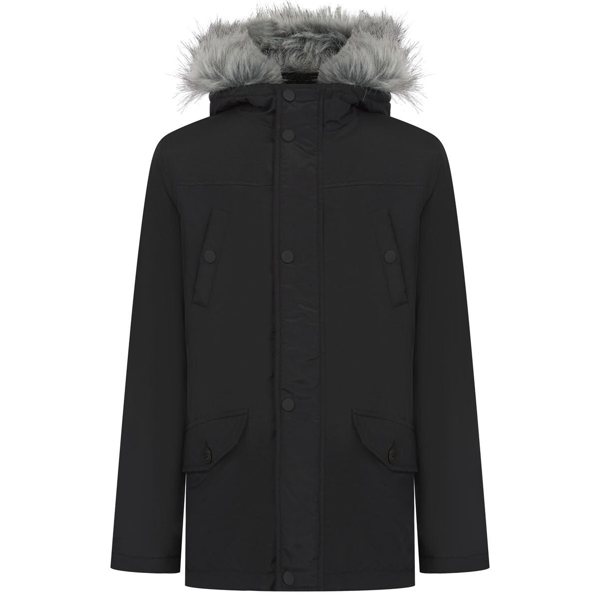 Boys Brave Soul Black Grey Furry Trim Wonderwall Parka School Jacket