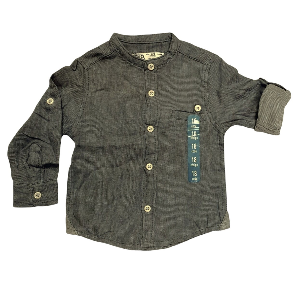 Boys Toddlers Khaki Cotton Stand Collar Button Long Sleeve Shirts